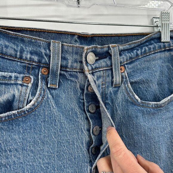 LEVI'S 501 Women's High Rise Button Fly Straight Leg Rigid Denim Blue Jeans 26 - Picture 4 of 9